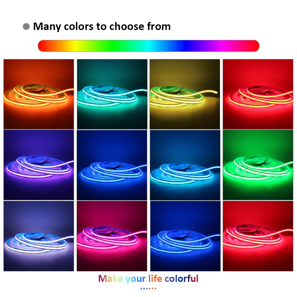 RGB COB LED Strip Light, Choose from various colors to add color and vibrancy to your space.