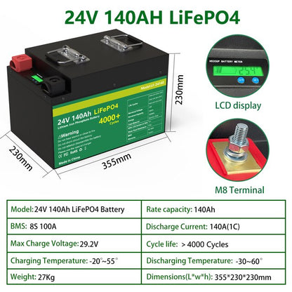 Batteria LiFePO4 24V 5KW - Batteria solare al litio 29,2V 200AH 6000+ cicli Max 32 in parallelo con RS485/CAN Com per inverter 24V