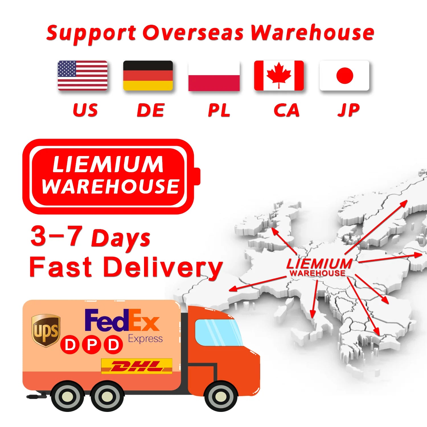New 12V 50Ah 40Ah LiFePO4 Battery, Global delivery from 5 warehouses, with fast shipping via FedEx (UPS) in 3-7 days.