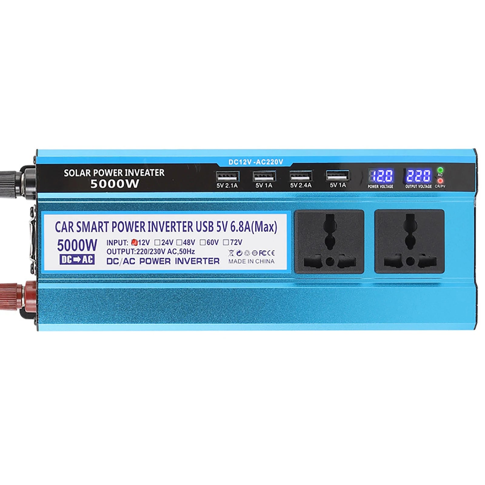 Modified sine wave power inverter for solar panels and cars, converting DC to AC.