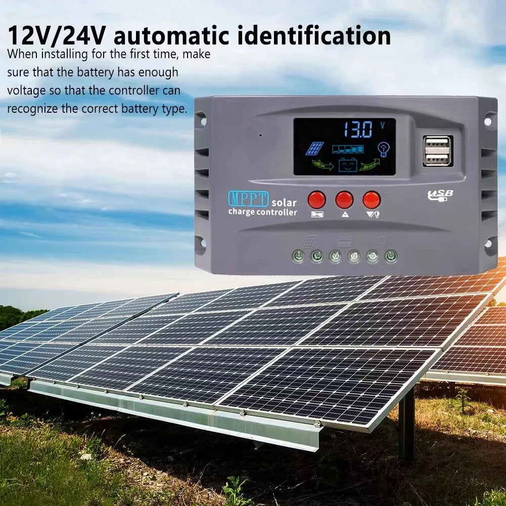 100A 12V24V MPPT Solar Charge Controller, Initial installation: Verify battery voltage (12V or 24V) for correct auto-identification by the controller.
