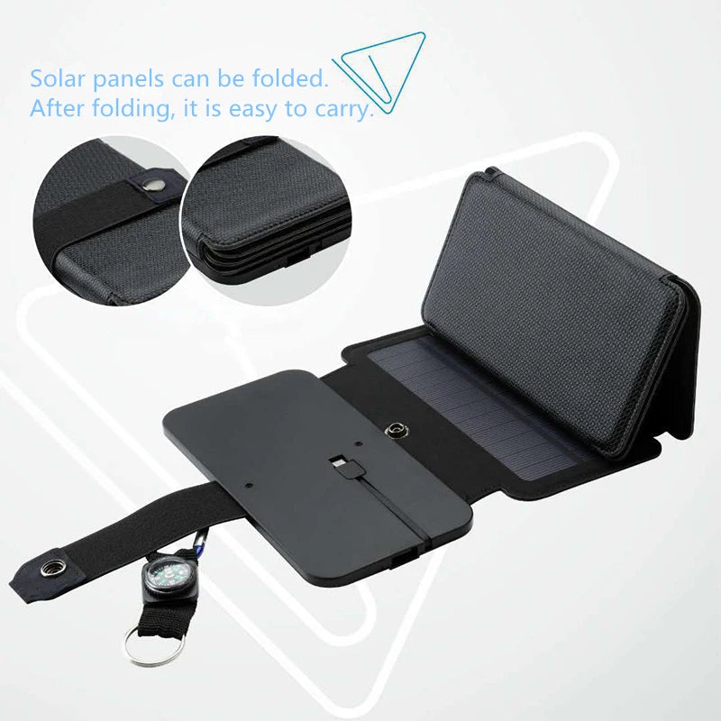 Foldable Solar Panel, Foldable design makes it portable: easily unfold and take on-the-go solar power charging.