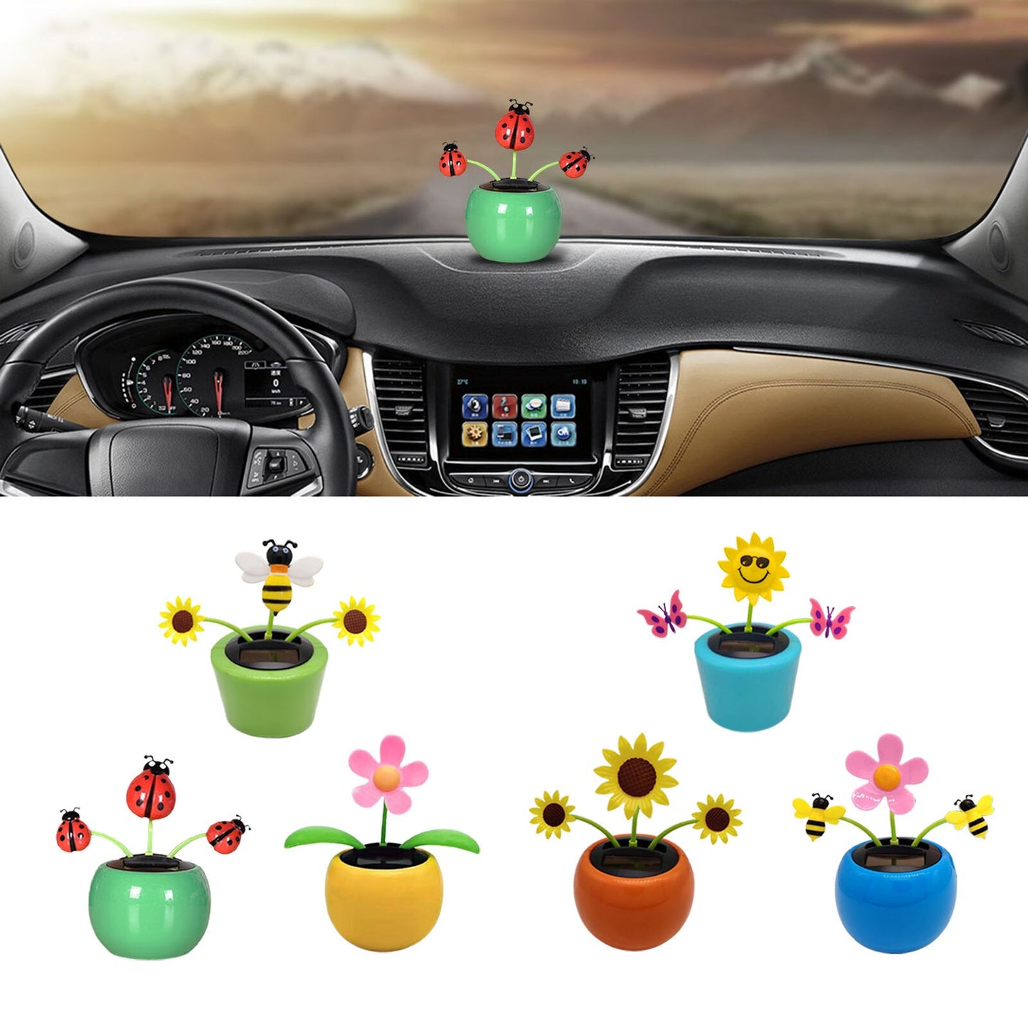 Jouets balançants de fleurs de danse à énergie solaire - Ornements de décoration de voiture de tête secouante électrique amusante pour enfants, cadeau de vacances