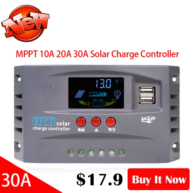 24h shipping 10A 20A 30A Solar Charge Controller, MPPT solar charge controller for various battery types, offering high-efficiency charging.