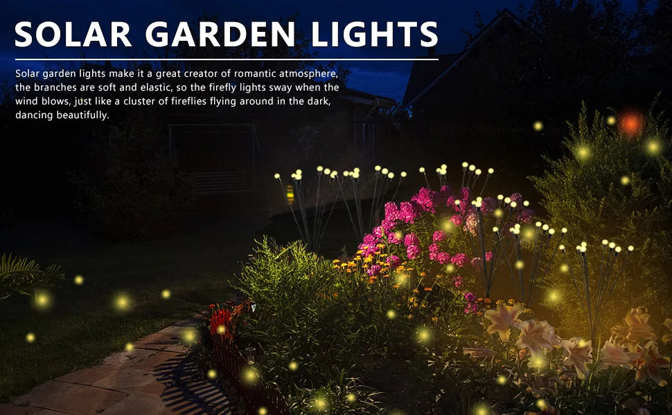 12LED Solar Firefly Light, Softly glowing solar lights mimic fireflies dancing in the dark.