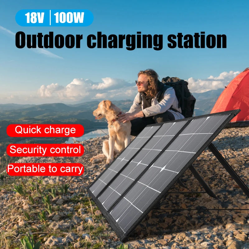 DC+USB Fast Charge 18V 100W Foldable Solar Panel, Waterproof backpack suitable for outdoor activities such as cycling, climbing, hiking, and more.