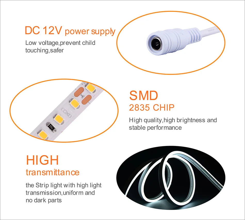 DC12V LED Neon Strip Light, Safe and reliable LED lighting solution with stable performance and uniform illumination.