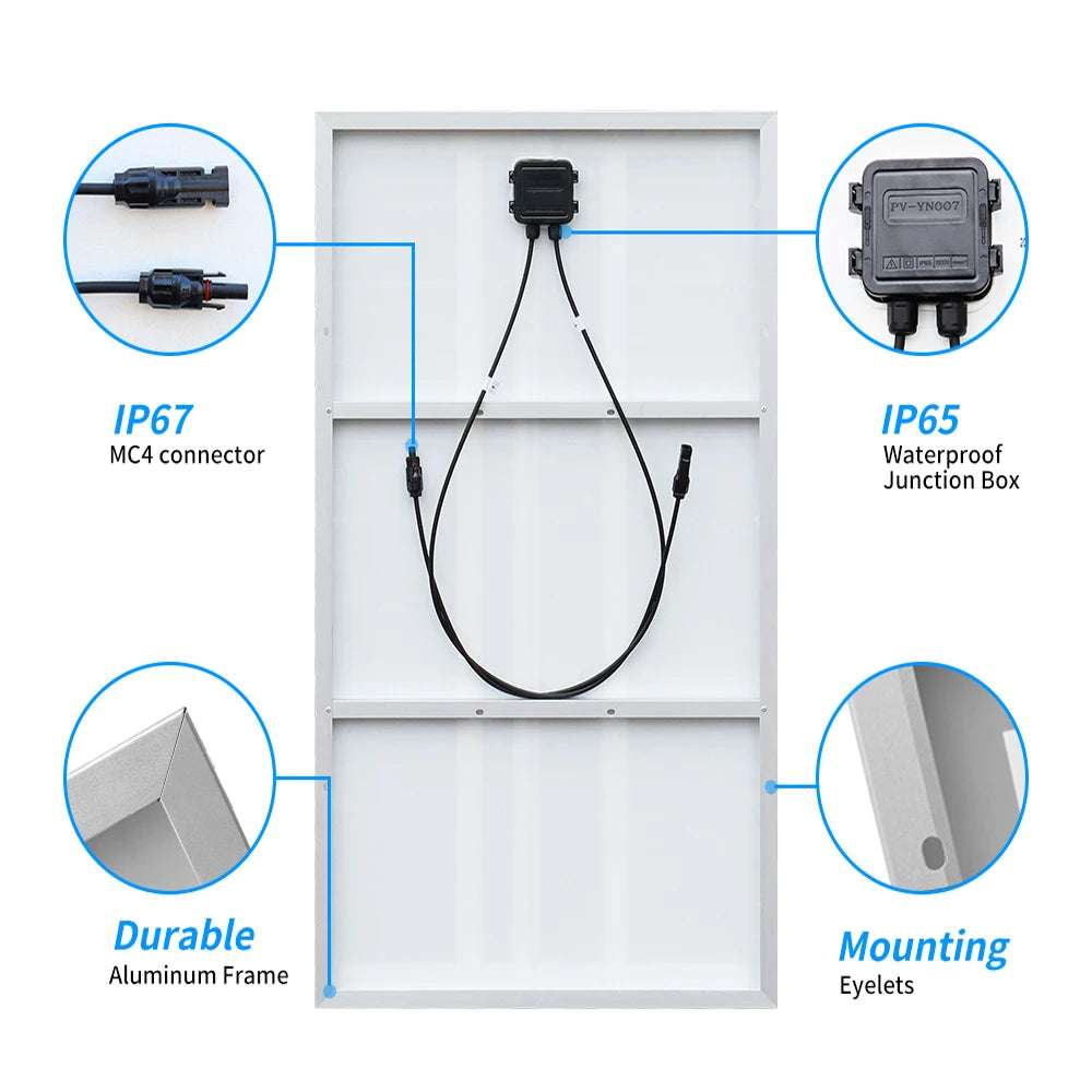 Durable waterproof junction box with aluminum frame and MC4 connectors for reliable solar panel connections.