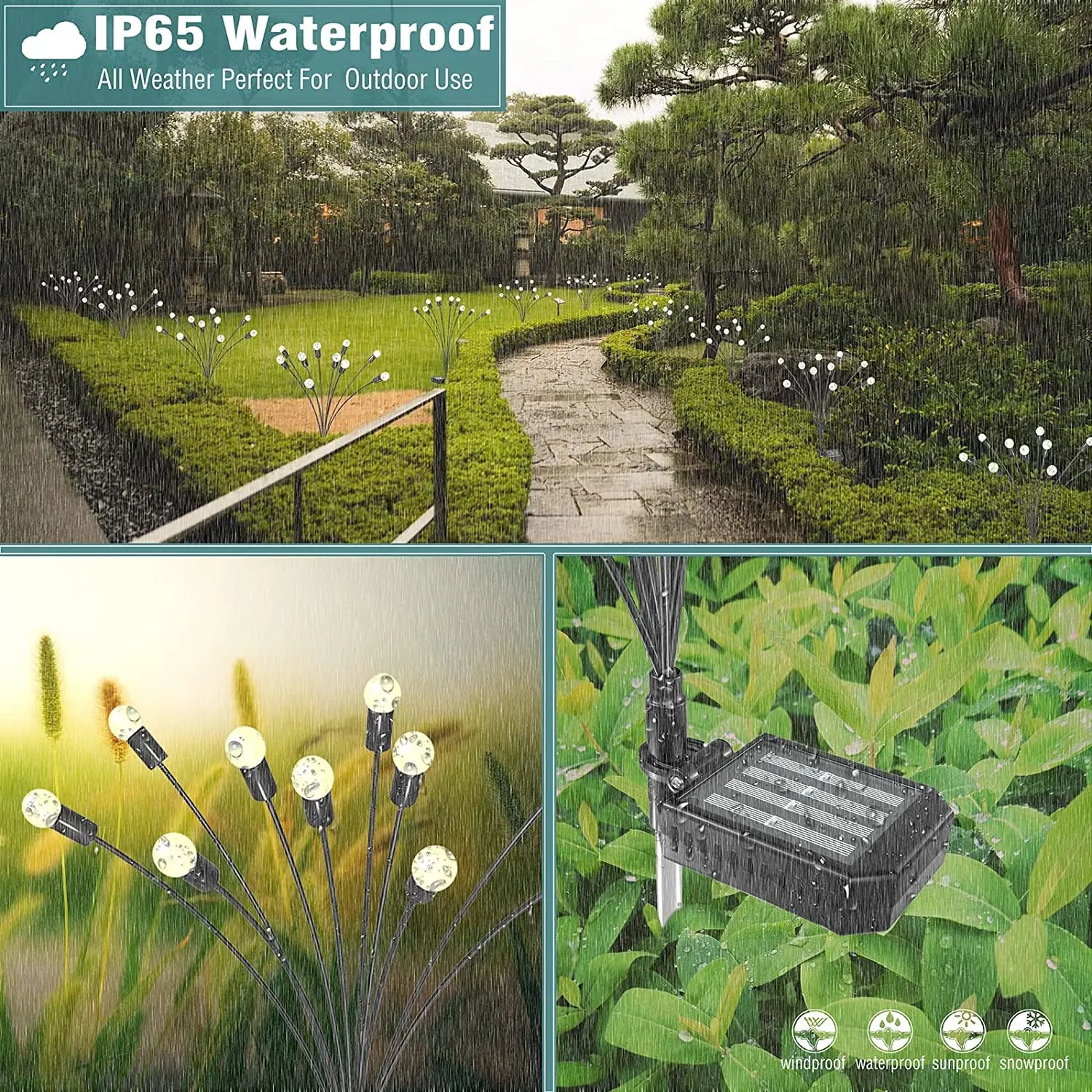 10/8/6LED Solar Firefly Light, Waterproof design suitable for outdoor use in any weather condition.