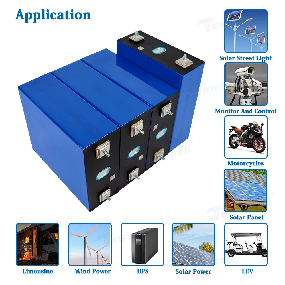 DE Stock 3.2V 200Ah Lifepo4 Rechargable Battery, High-capacity battery suitable for various applications including solar street lights, monitoring systems, and backup power solutions.