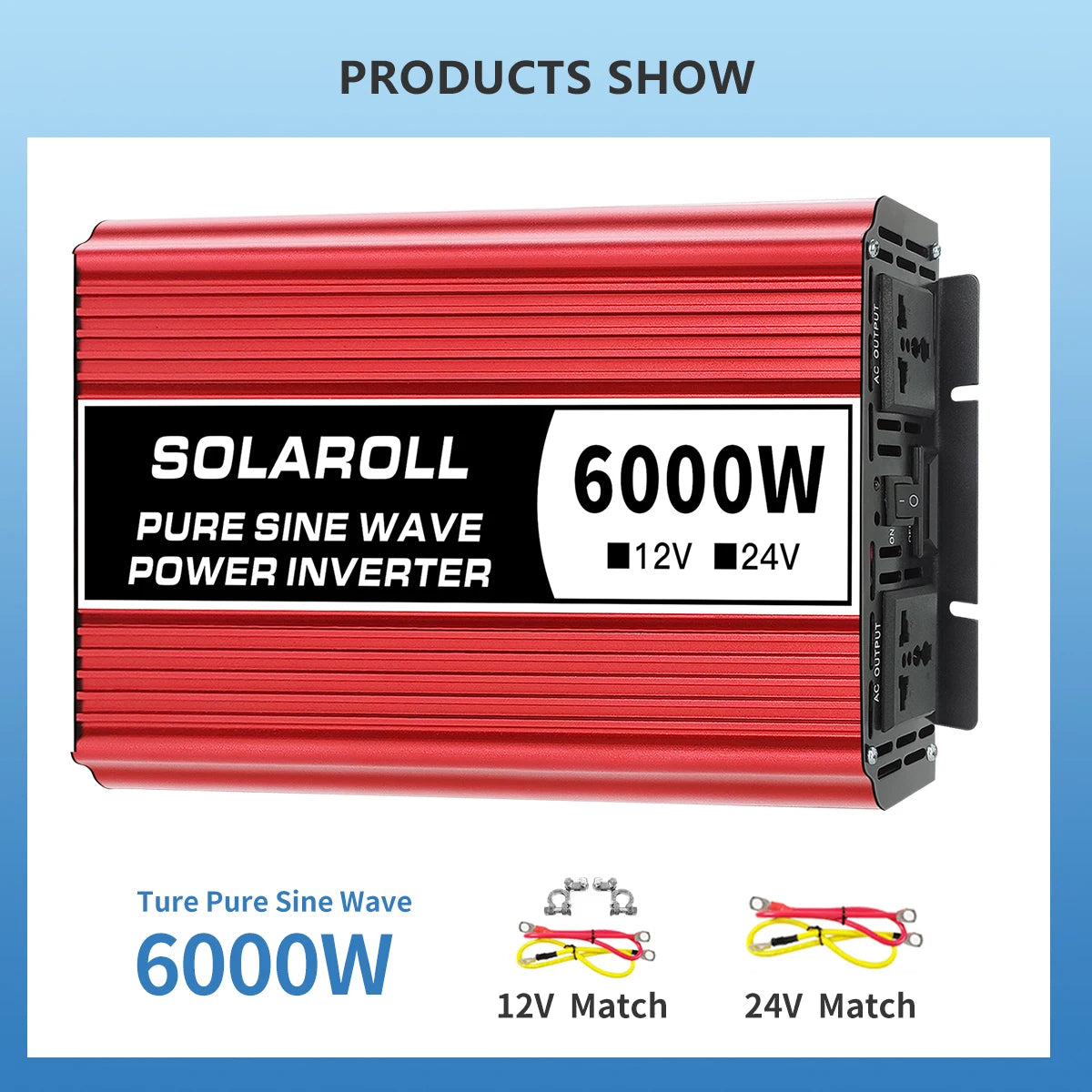 Pure Sine Wave Inverter, 60Hz sine wave power inverter for solar panels and 12V/24V DC inputs up to 6000W.