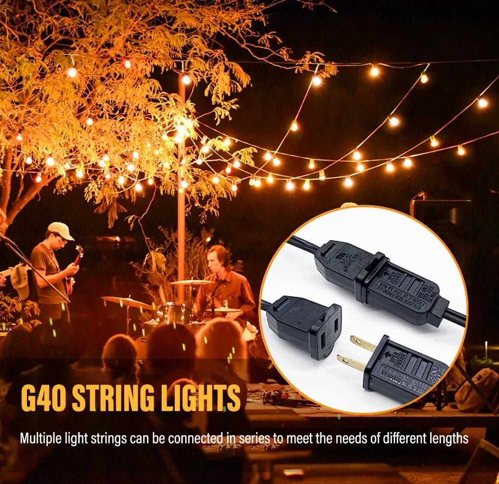 50FT LED G40 Ball String Light, Connect multiple lights for customizable lengths up to 50FT