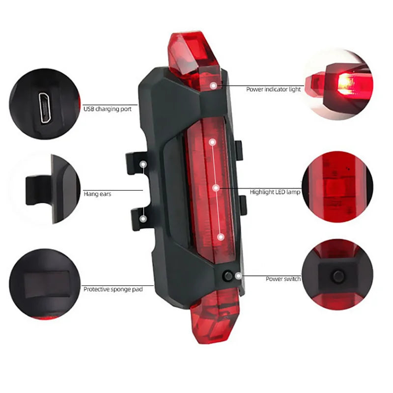 1200mAh MTB Solar Bike Light, Solar-powered bike light with USB charging, adjustable earpiece, and switchable LED lamp.