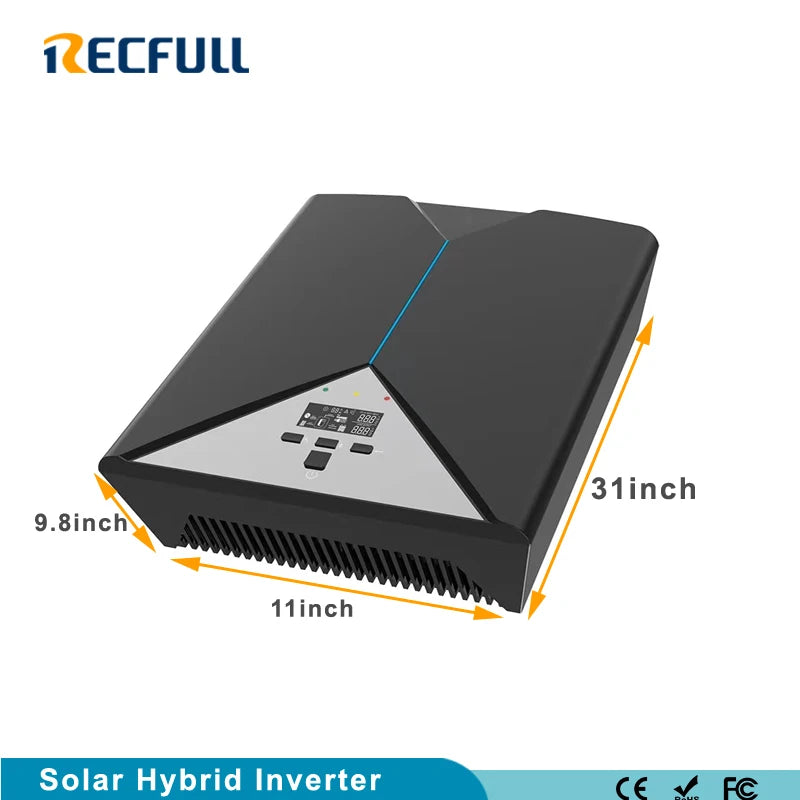 Compact solar hybrid inverter with advanced features, perfect for small-scale renewable energy systems.