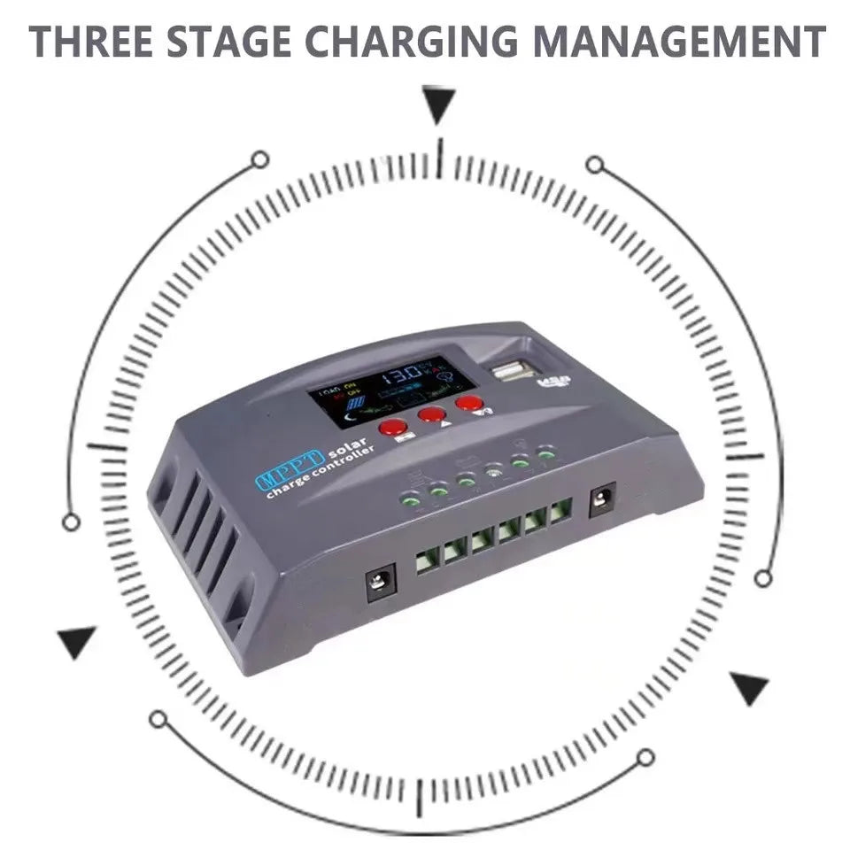 100A 12V24V MPPT Solar Charge Controller, Advanced charging management with Maximum Power Point Tracking (MPPT) technology for efficient and safe battery charging.