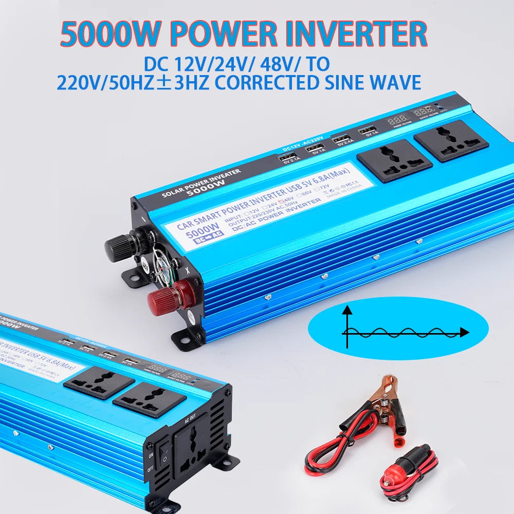 3000/4000/5000W Inverter, Powerful inverter converts DC power to AC with high output and USB ports, suitable for cars or smart homes.