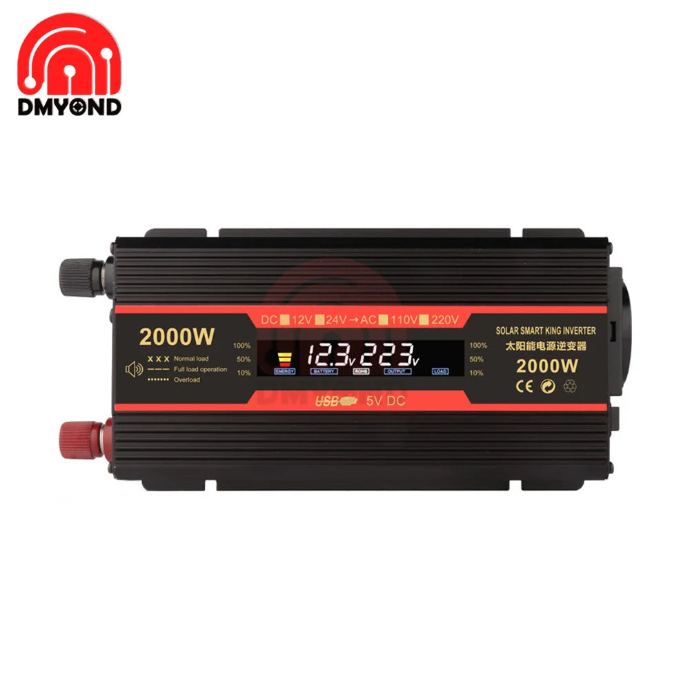 1500W/2000W/2600W Inverter, Smart inverter for solar and car applications with pure sine wave output and 1500-2600W capacity.