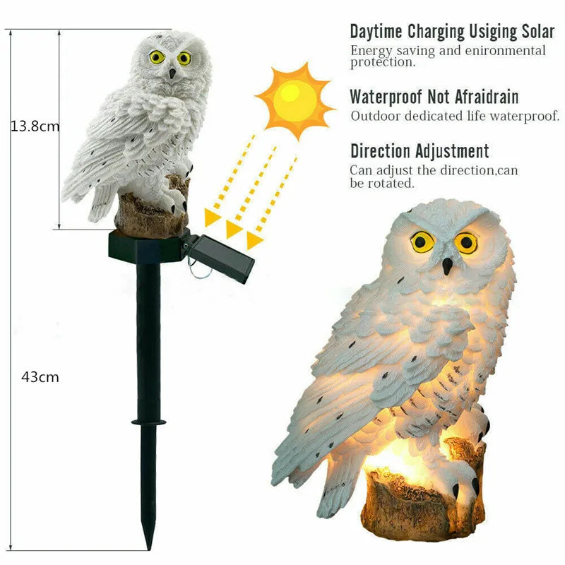 Solar Lamp Owl Animal Solar Garden Light, Solar-powered lantern with waterproof design for outdoor use, adjustable direction and rotation.