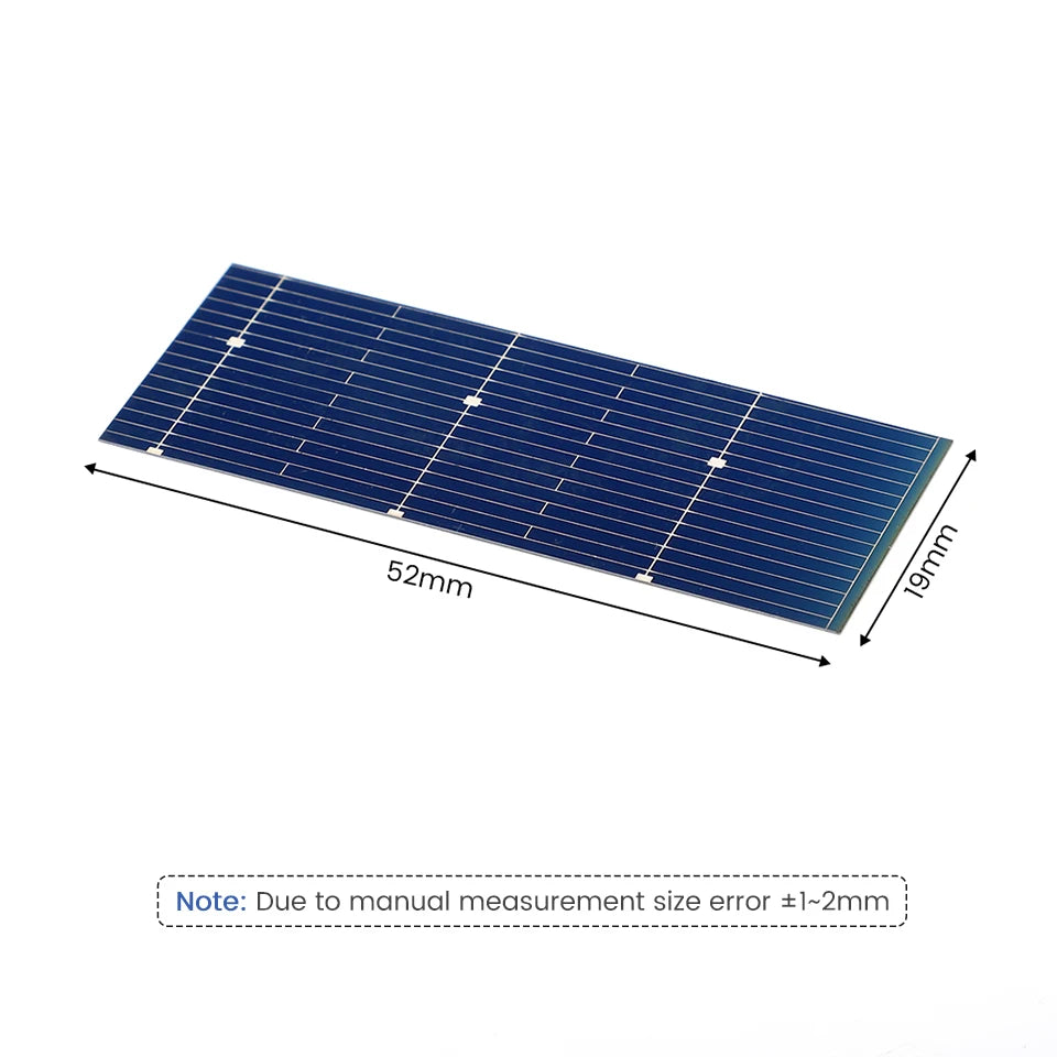 SUNYIMA 100PCS 52*19mm 0.5V 0.24W Solar Panel, 100pcs monocrystalline solar panels with 52x19mm dimensions, 0.5V, and 0.24W each.