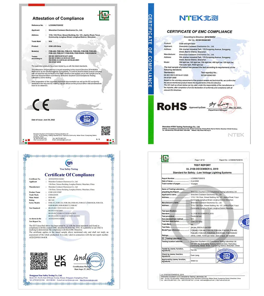 Certificate of Compliance: Addressable COB LED Strip Light meets EMI standards for safe use in residential and commercial settings.
