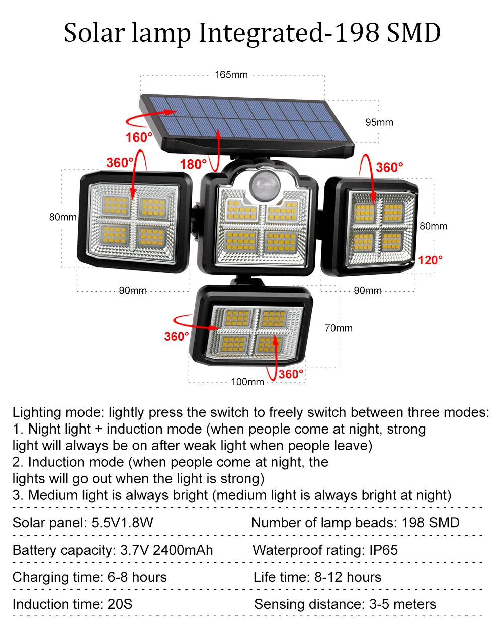 122/138/171/198/333 LED Solar Light, 122/138/171/198/333