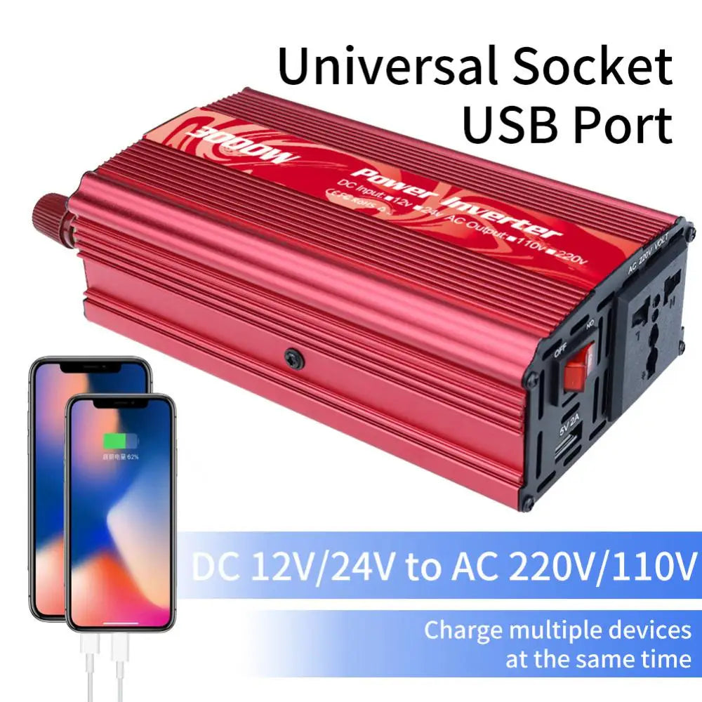 Multicharger universal socket with USB port: charge multiple devices and convert DC power to AC for off-grid use.