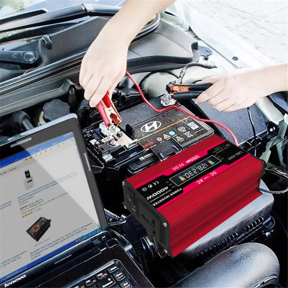 Car Pure Sine Wave Inverter, High-power car inverter with USB and AC outlets delivers 4000 watts.