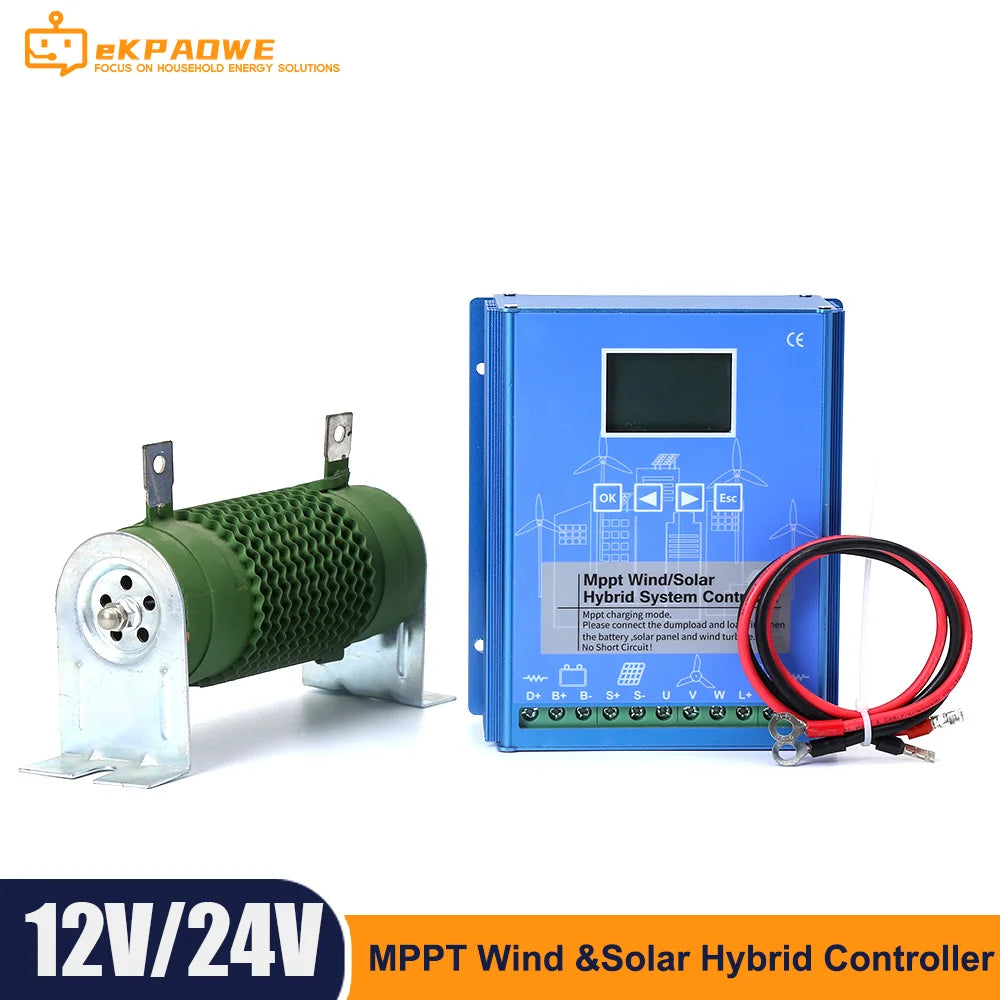 eKPAOWE MPPT Hybrid Wind/Solar Charger for Lithium, Lead-Acid, or LiFePO4 Batteries (12V, 24V, or 48V)