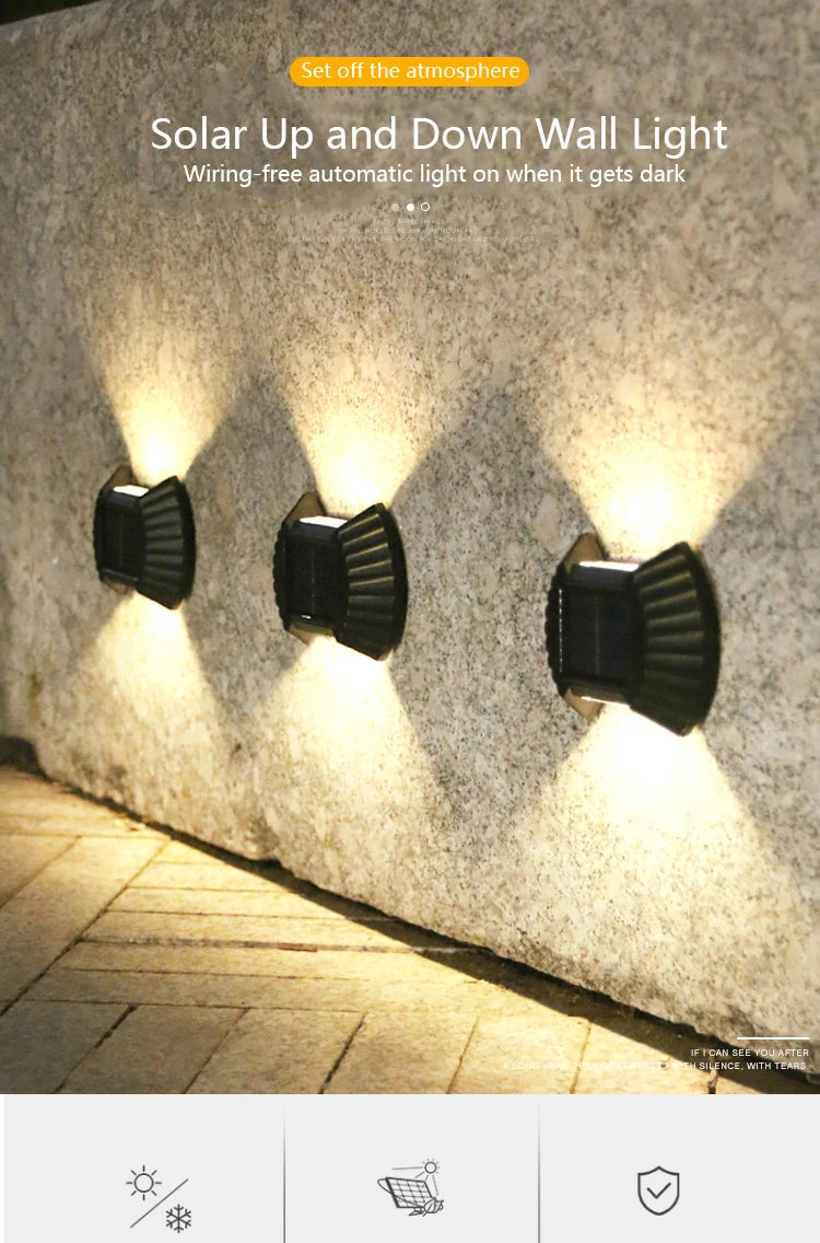 Soft solar-powered lighting for outdoor spaces; no wiring needed, automatically turns on at night.