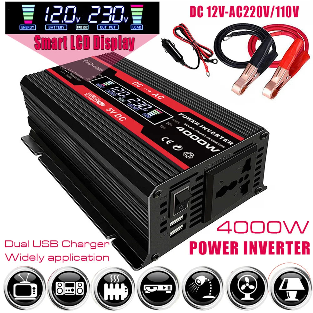 4000W Pure Sine Wave Inverter, Pure sine wave inverter converts DC power to AC power with USB charging.