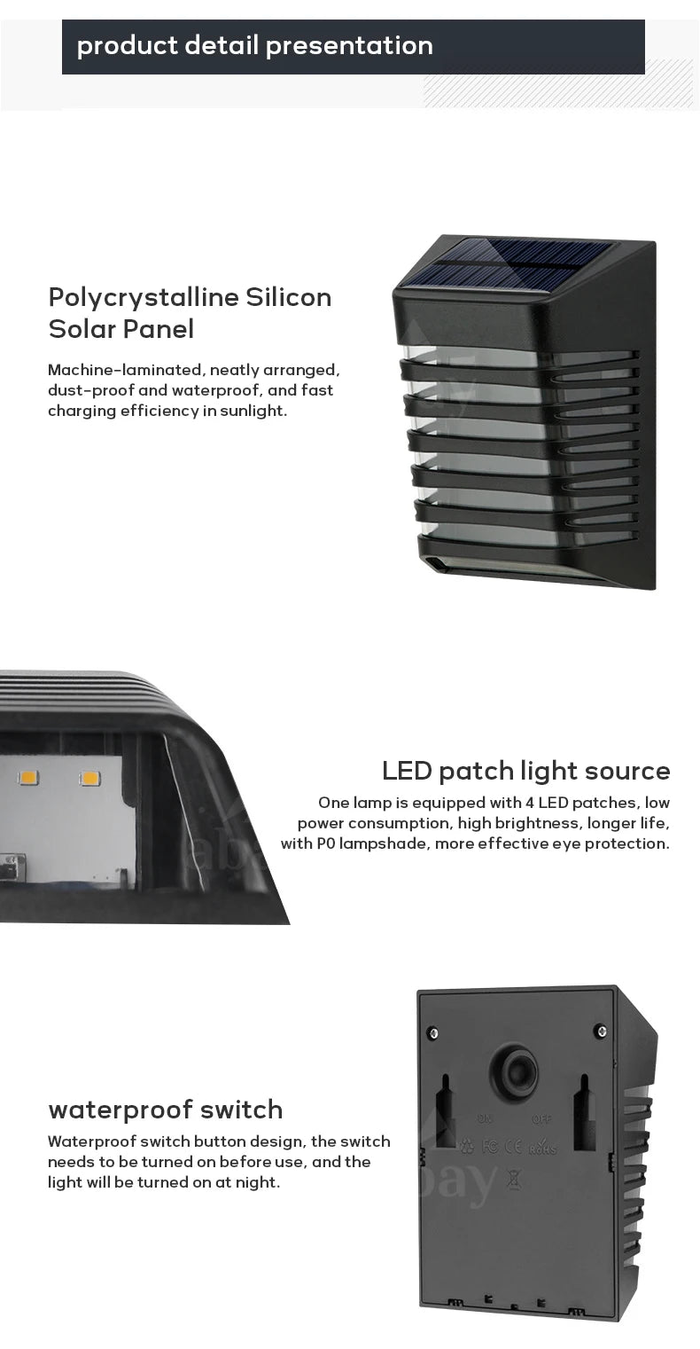 Solar LED Light, Waterproof solar-powered lamp for outdoor use, perfect for garden decor, balconies, courtyards, streets, and walls.