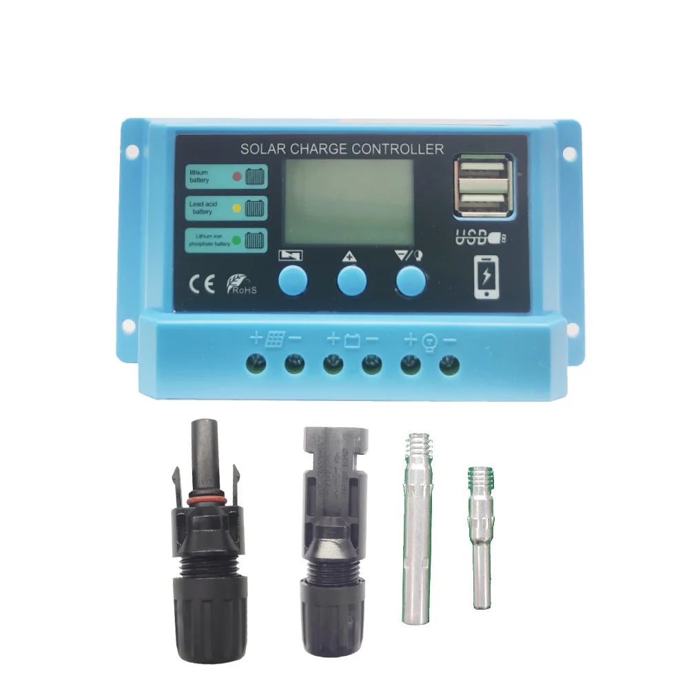 10A 20A 30A  PWM Solar Charge Controller, Supports various battery types: lead-acid, lithium, and iron-lithium.