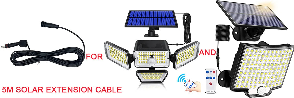 Solar Light, Compatible with 5-meter solar extension cable for expanded outdoor use.