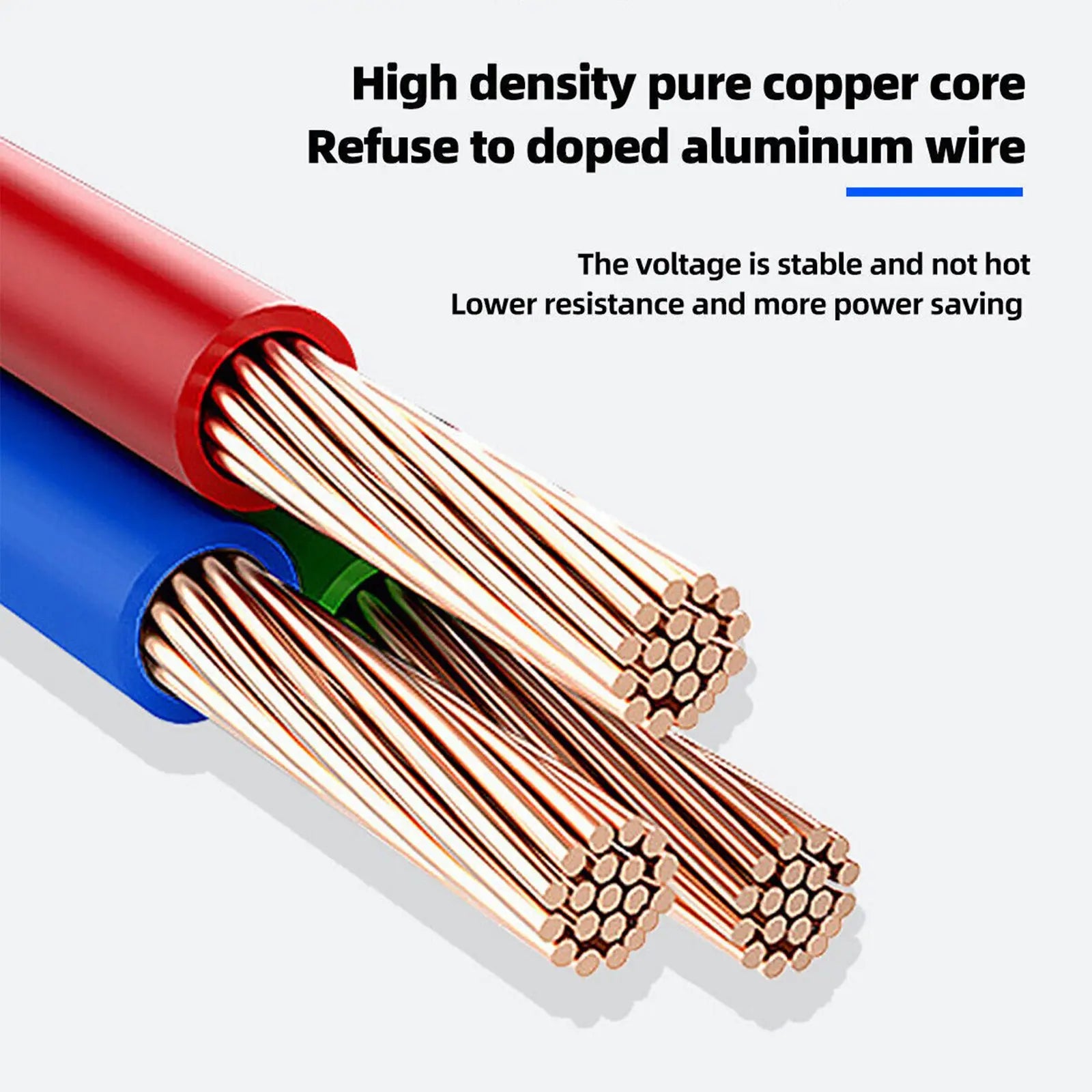 High-density copper core with aluminum wire for stable voltage, low heat, and reduced resistance.