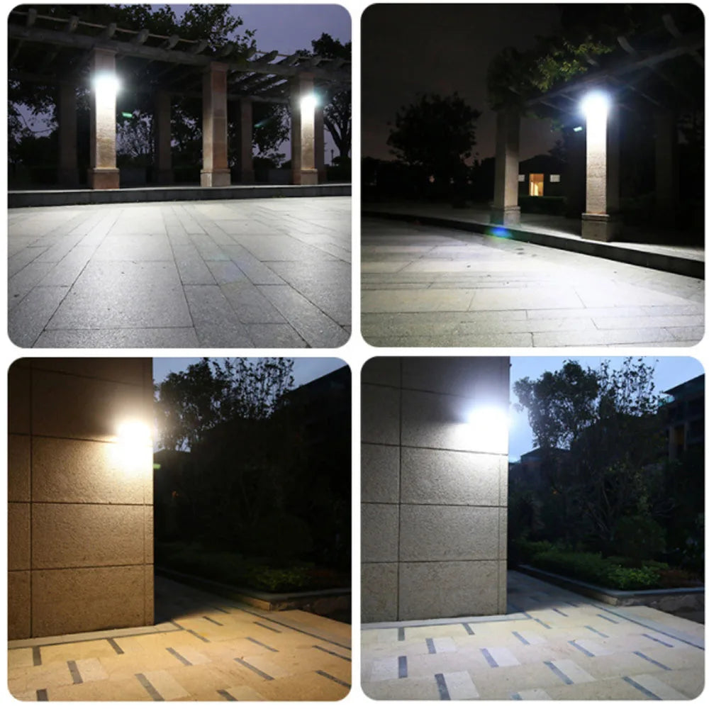 LED Outdoor Solar Wall Light, Minimal light output during day, increased brightness at night, and human sensing disabled.