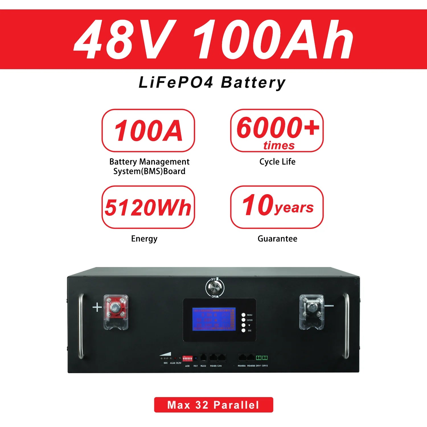 48V 100Ah 200Ah Lifepo4 Battery, High-capacity lithium-ion battery pack with built-in management system, suitable for large-scale energy storage applications.