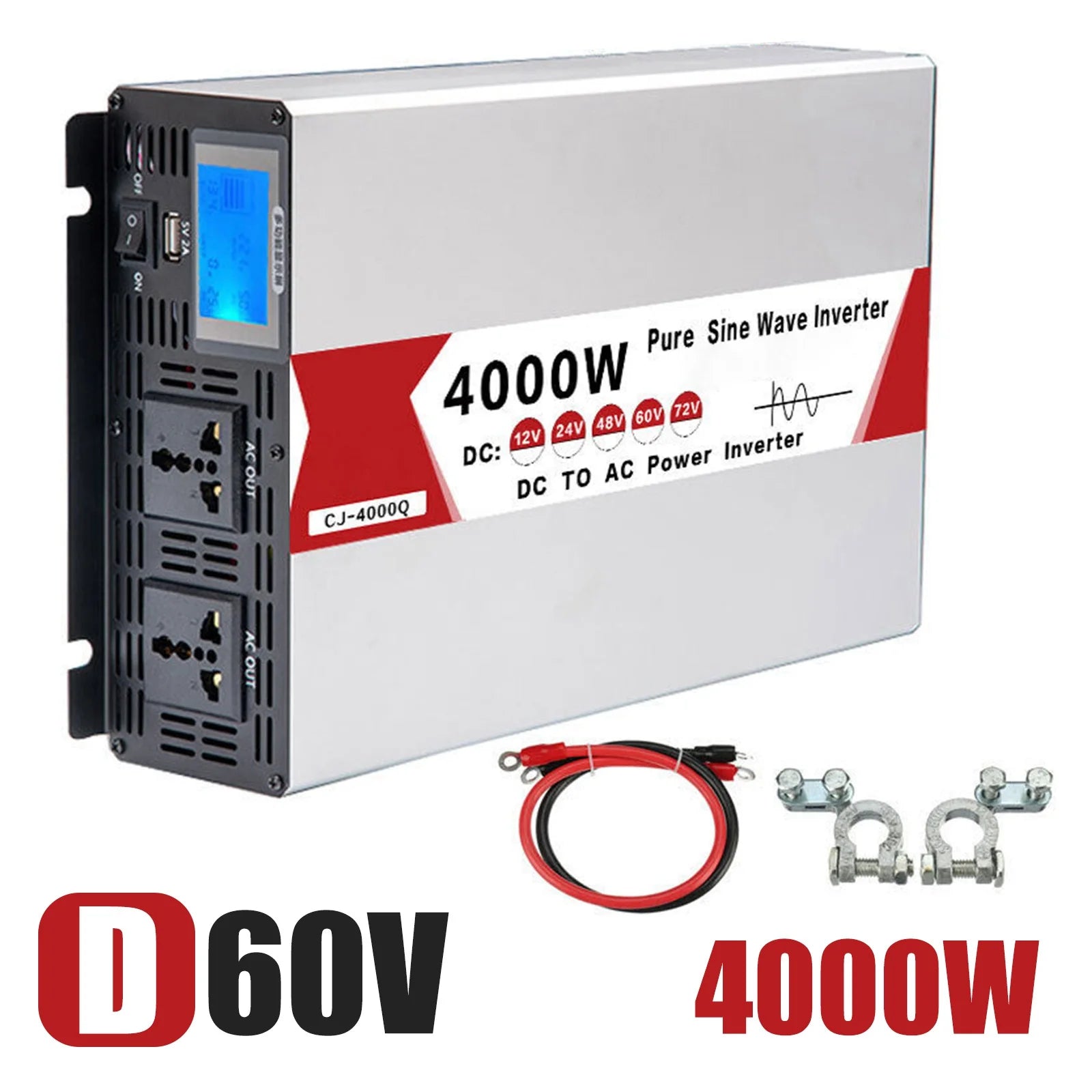 Peak Power 4000W Max pure sine wave inverter with 12V, 24V, and 48V inputs.