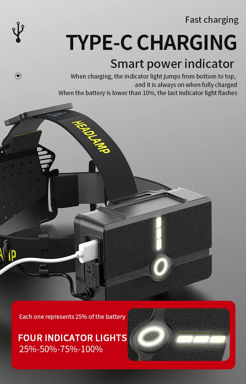 Smart power indicator shows charging progress with flashing warning for low battery.