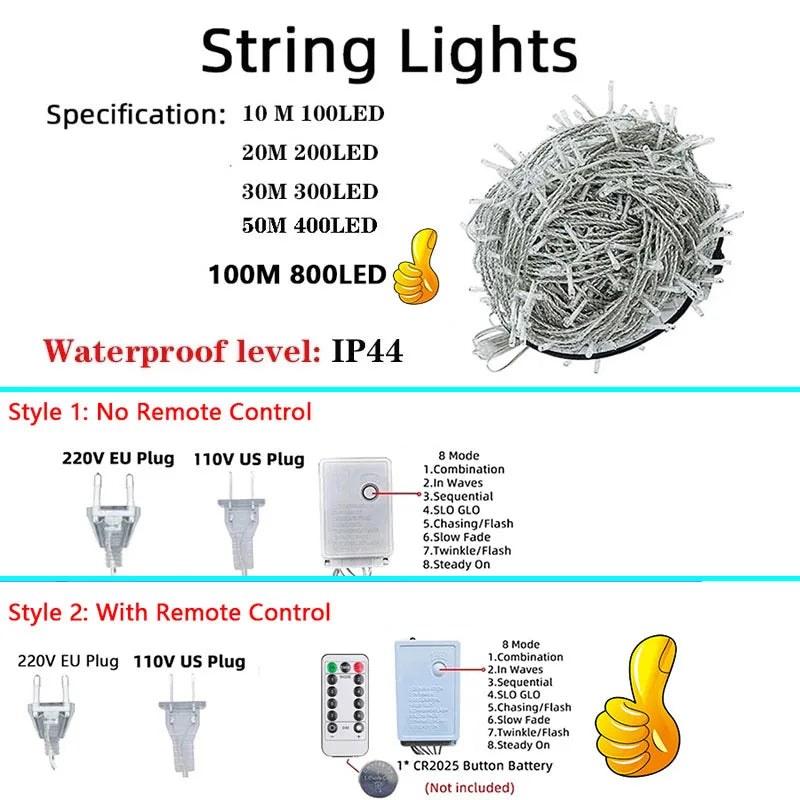 Fairy Light, Waterproof LED string lights for outdoor/indoor decoration, perfect for Christmas, weddings, parties and more.