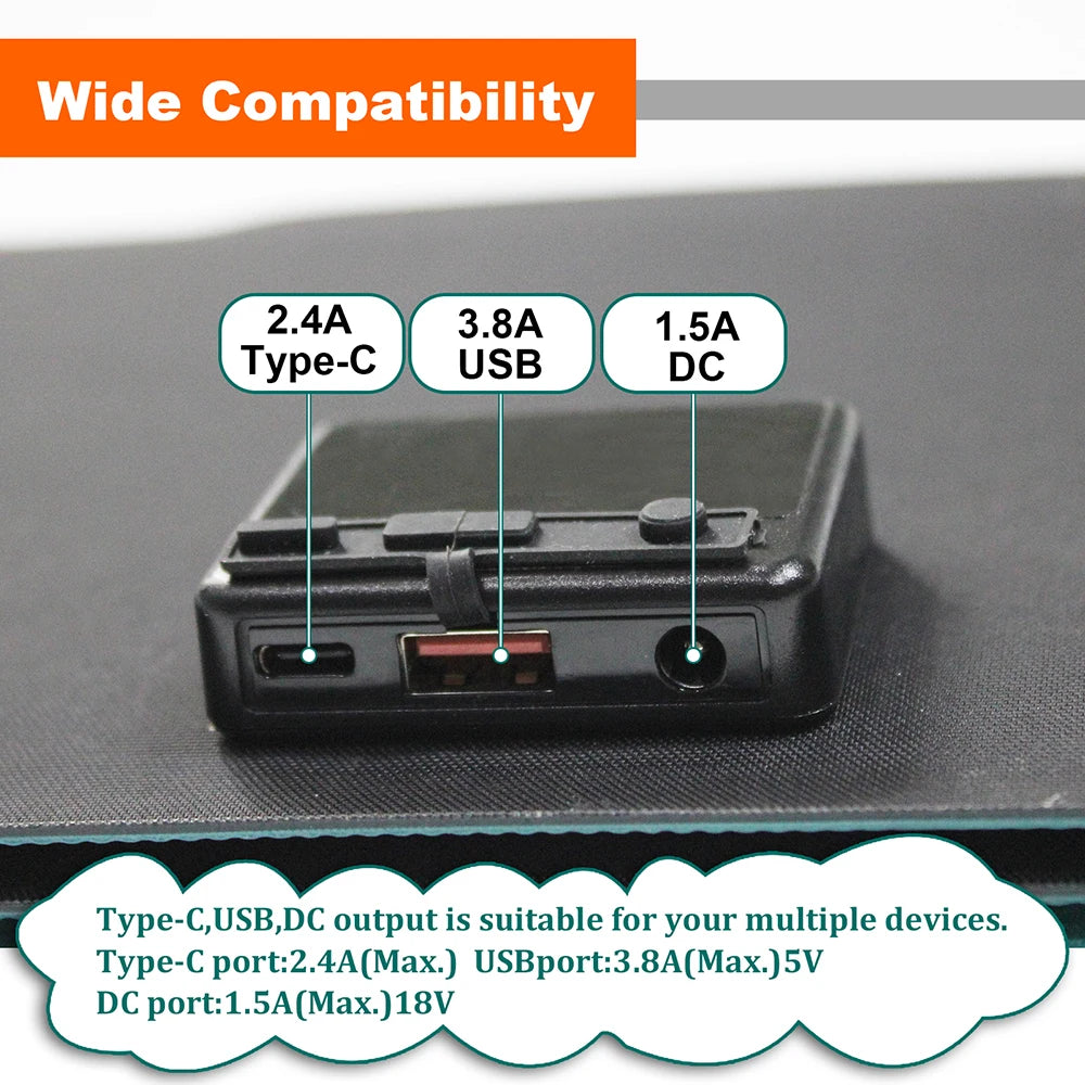 Upgraded 28W 21W 14W Portable Solar Panel, Charges multiple devices via solar power: phone, tablet, and more.