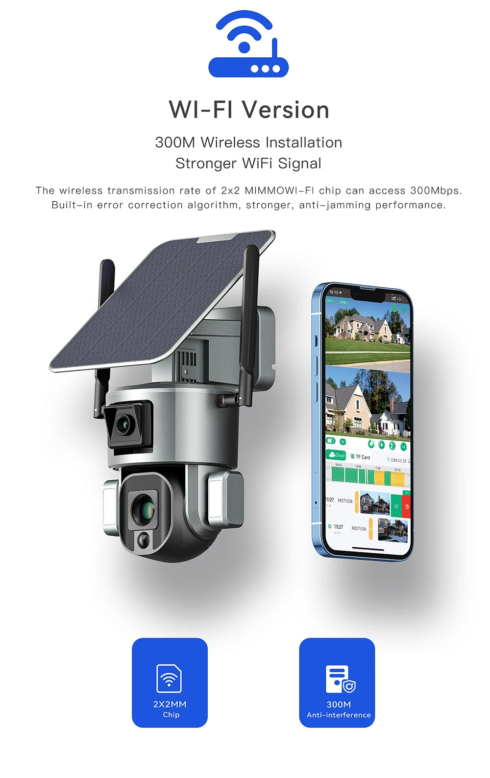 PEGATAH 8MP 4G Wireless Solar Camera, WiFi Version 300M with enhanced transmission rates and strong signal quality for reliable data transfer.