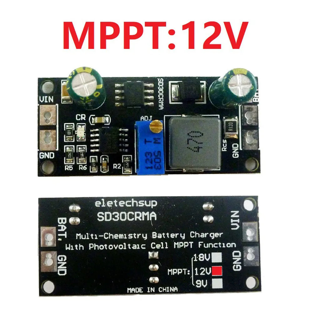 MPPT Solar Controller, Solar controller for charging LiFePO4 batteries, compatible with multiple chemistries, adjustable current.