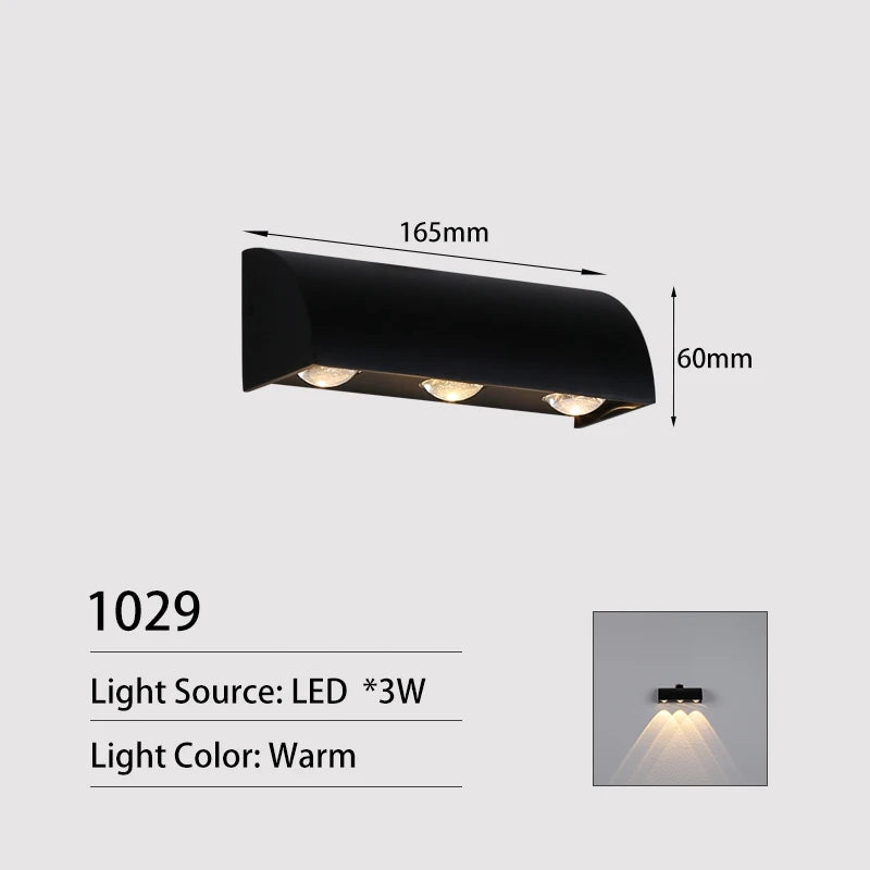 Waterproof Wall Light, Small LED lamp with warm color, measures 16.5cm x 6cm.