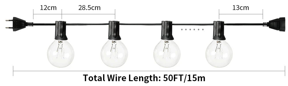 Outdoor String Light, Approximately 53cm total wire length for easy installation of soft and flexible lighting solution.