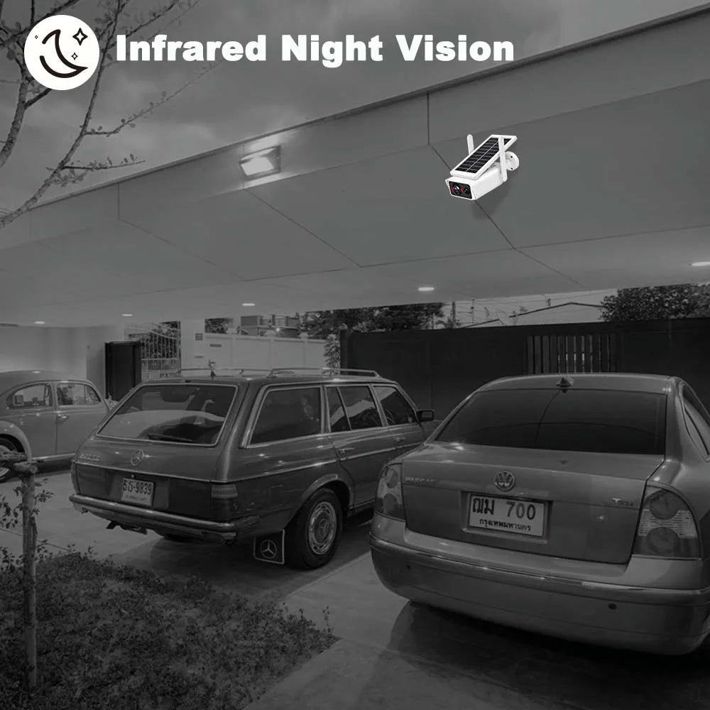 FRDMAX XM49S 4MP Solar Camera, Includes night vision up to 700 feet with infrared technology for enhanced visibility.