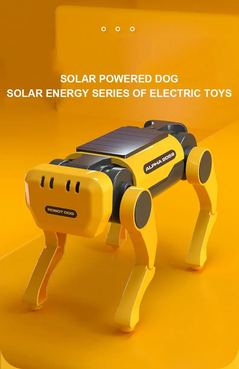 Solar Powered Electric Mechanical Dog Robot, Alpha PoBot: Solar-powered dog robot for kids' interactive play and DIY assembly, promoting STEM learning.