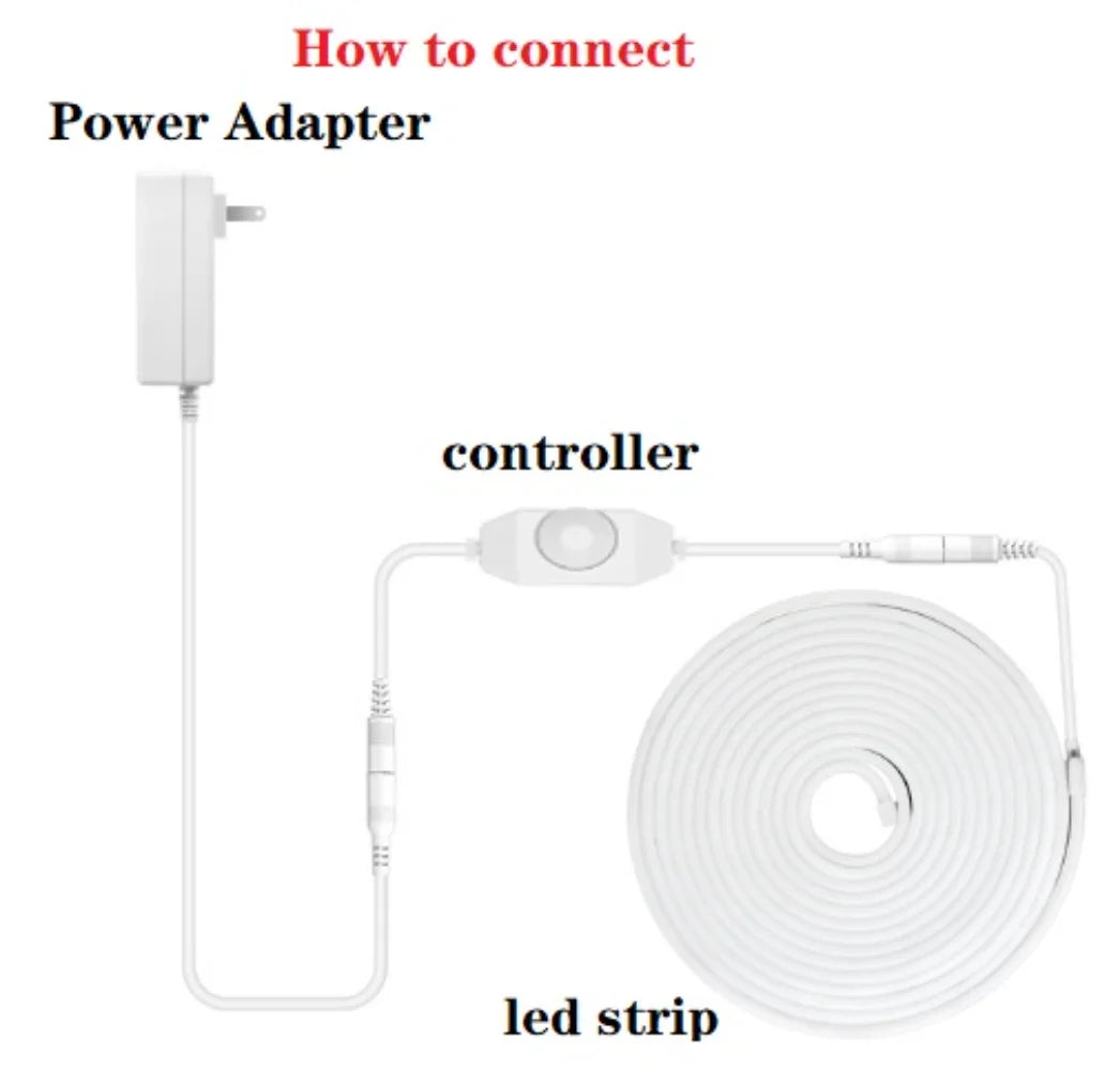 Flexible Tira Led Neon Flex Led Strip Light, Connect power adapter to LED strip's DC input for operation.