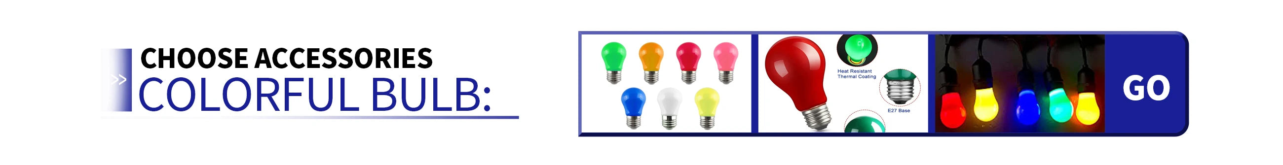 Colorful LED bulb with thermal coating for heat resistance and E27 base for easy connections.