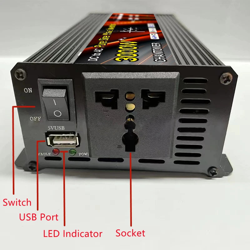 Solar Inverter, Solar power inverter converts 12V to 220V, suitable for small appliances, with 1000-4000W options.