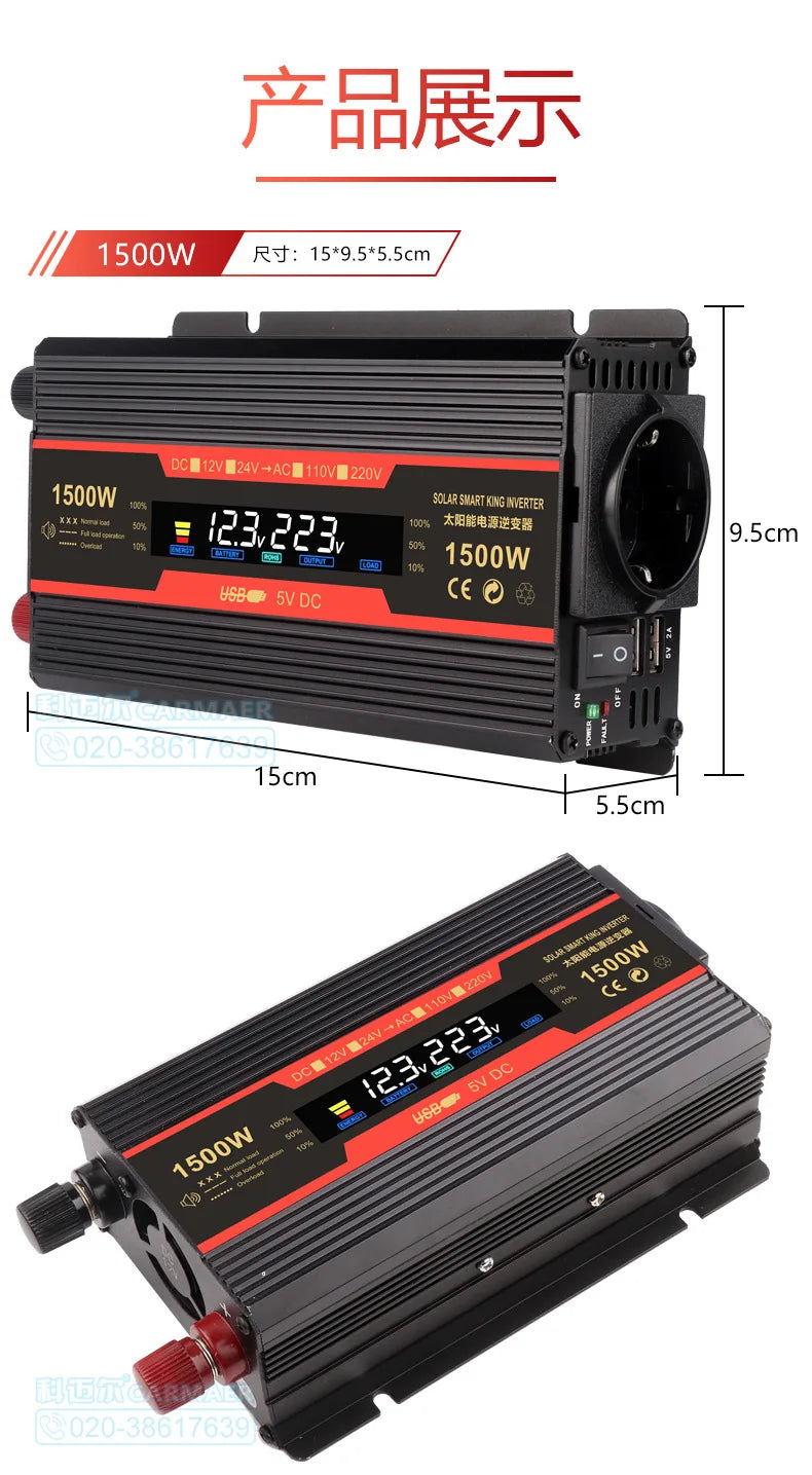 Pure Sine Wave Inverter: Converts DC to AC power for solar-powered devices and more.